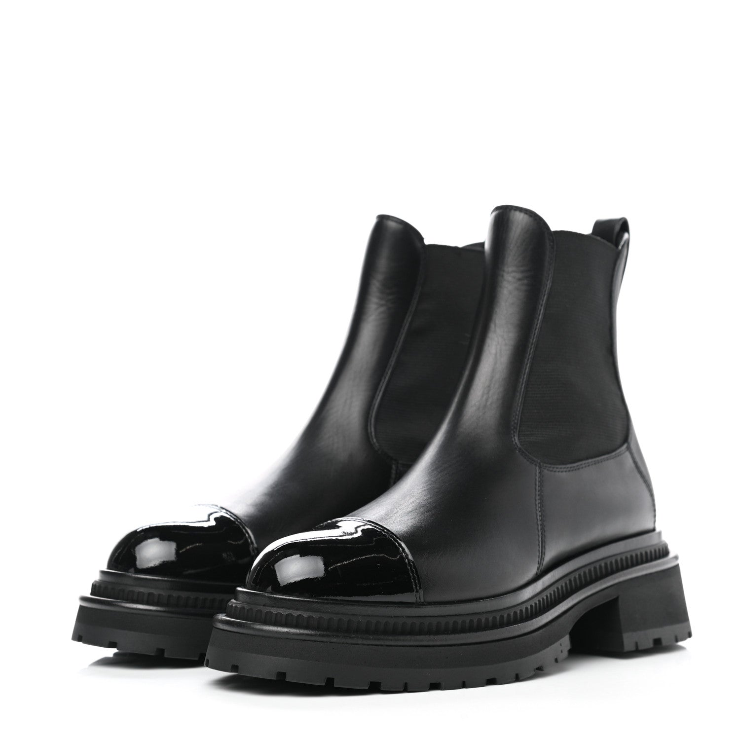 Chanel Calfskin Patent Cap Toe Ankle Boots 36 Black 3 of 8