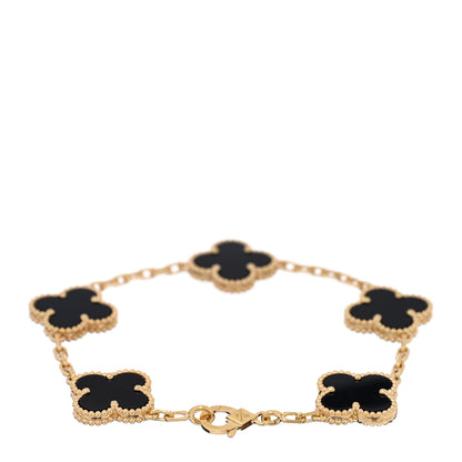 Van Cleef & Arpels 18K Yellow Gold Black Onyx 5 Motifs Vintage Alhambra Bracelet 2 of 4