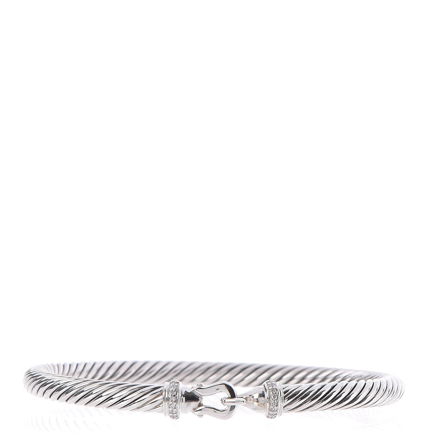 David Yurman Sterling Silver Diamond 5mm Cable Buckle Bracelet 1 of 5