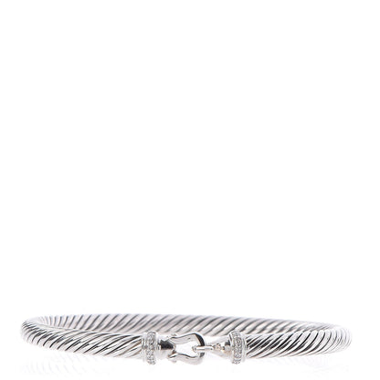 David Yurman Sterling Silver Diamond 5mm Cable Buckle Bracelet 1 of 5