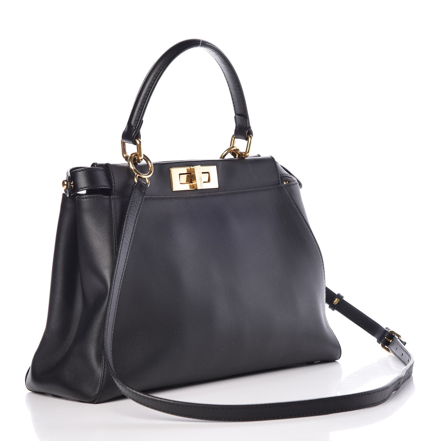 Fendi Vitello Morgan Shiny Nappa Medium Peekaboo Iconic Satchel Black 4 of 12