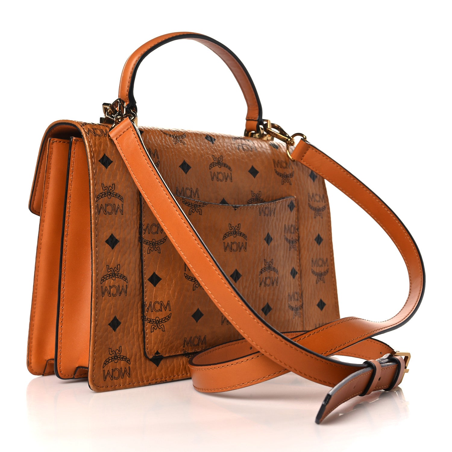 MCM Visetos Medium Patricia Pocket Satchel Cognac 4 of 10