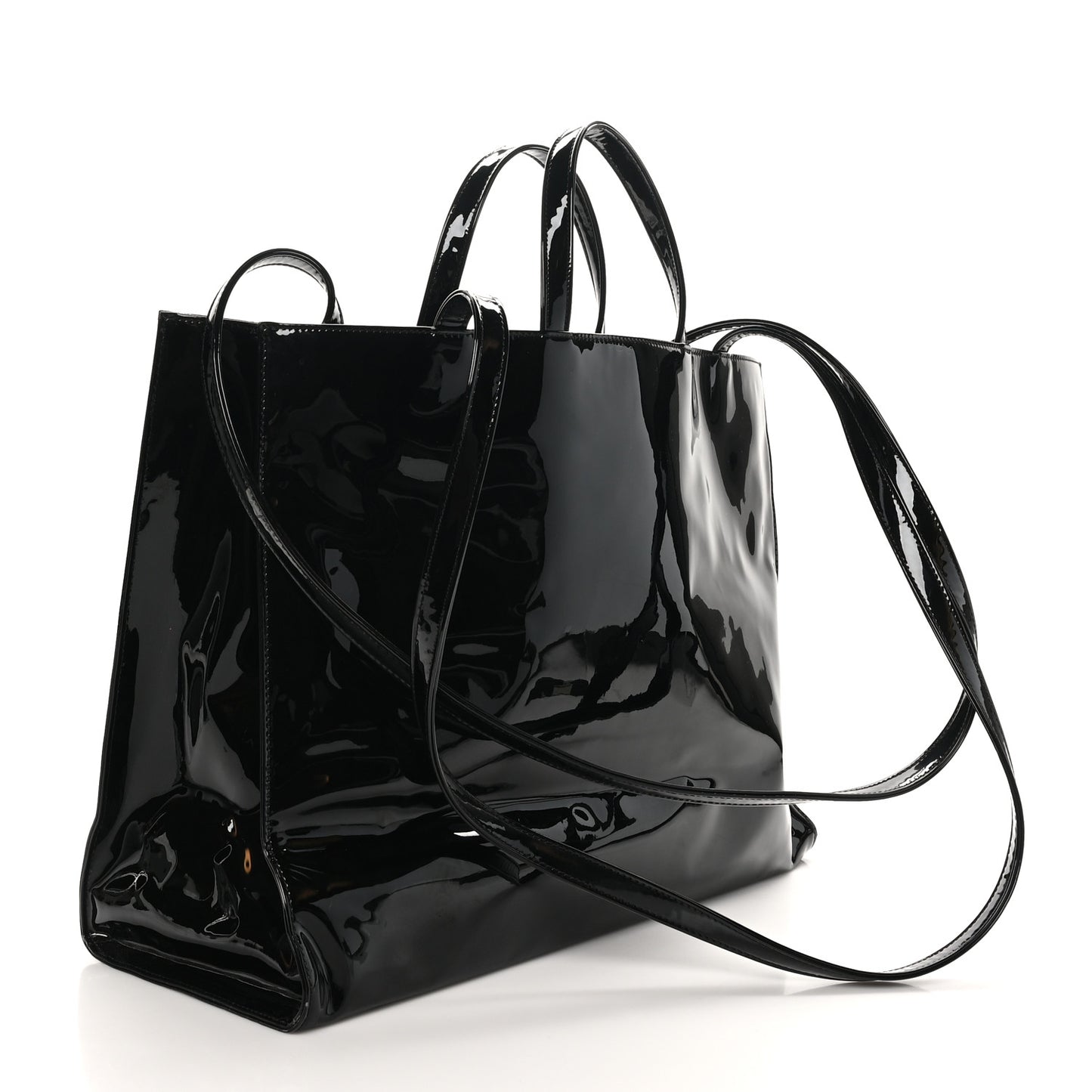 Patent Vegan Leather Large Shopping Bag Black