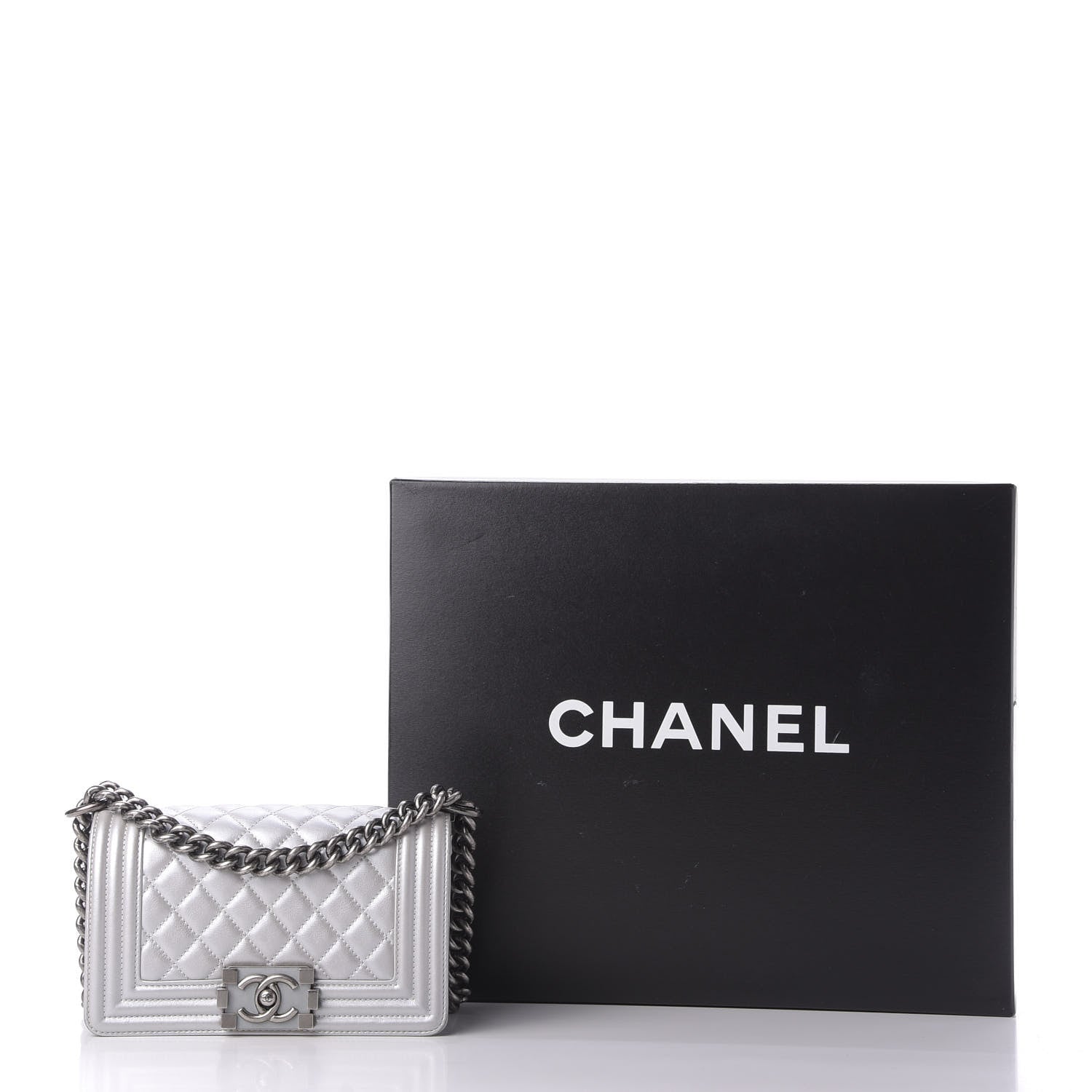 Chanel Metallic Calfskin Quilted Small Boy Flap Silver 10 of 10