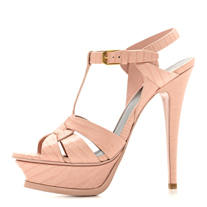 Saint Laurent Calfskin Crocodile Embossed Tribute 105 Platform Sandals 36.5 Pale Pink 1 of 15
