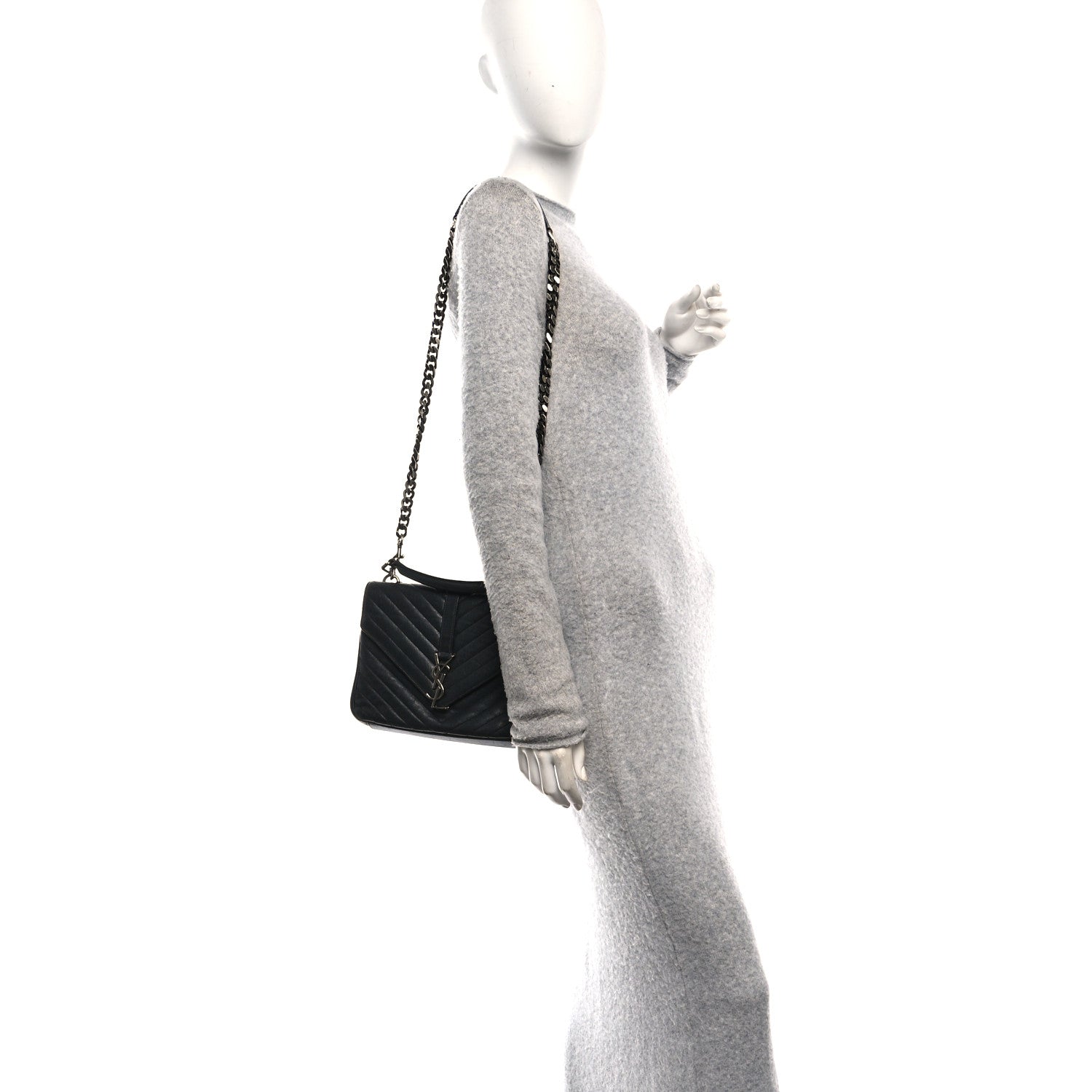 Saint Laurent Sheepskin Matelasse Chevron Monogram Medium College Bag Black 2 of 11