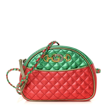 Gucci Laminated Nappa Trapuntata Mini Zumi Dome Shoulder Bag Rosso Jasmine Green Rame 1 of 10