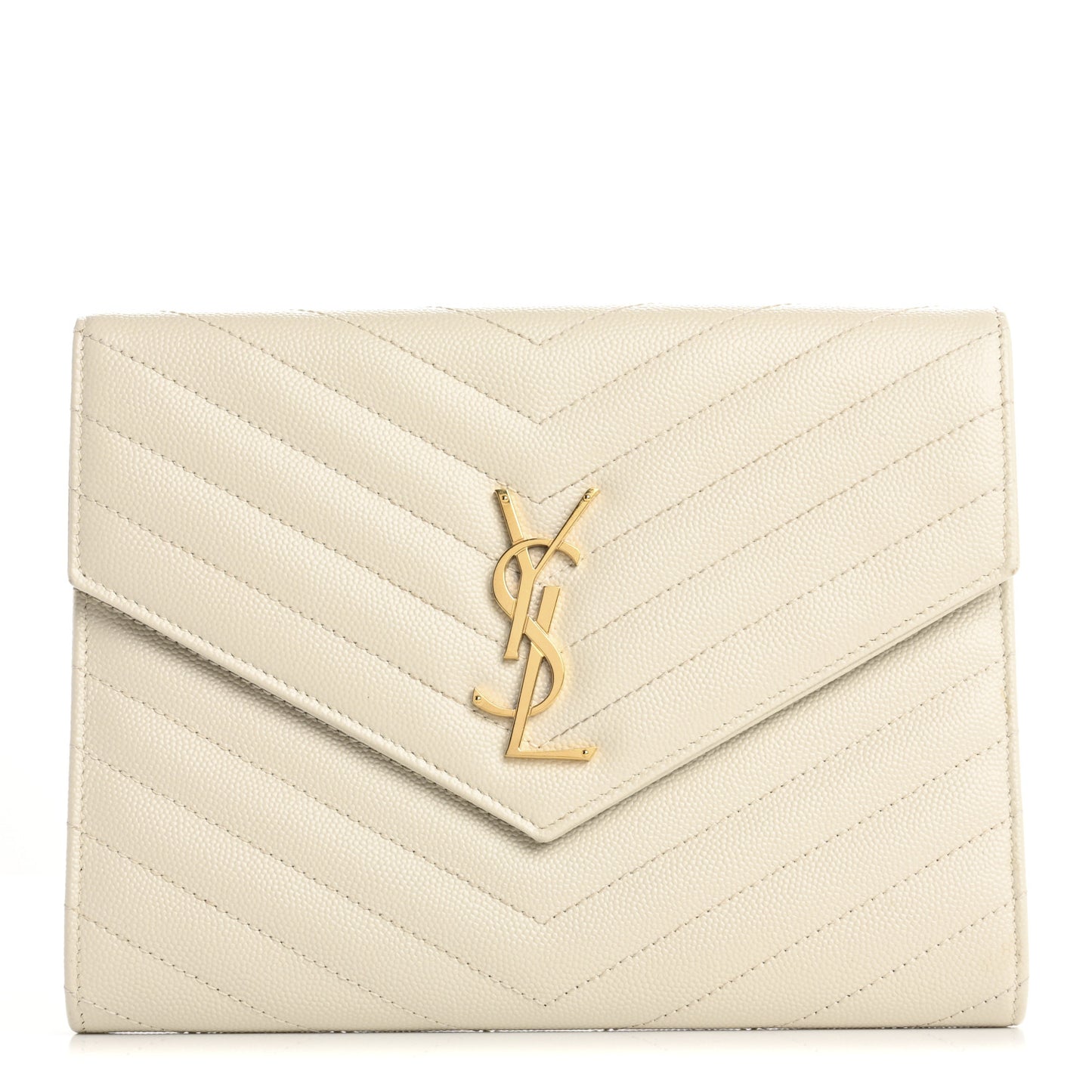 Grain De Poudre Matelasse Chevron Monogram Envelope Clutch Blanc Vintage