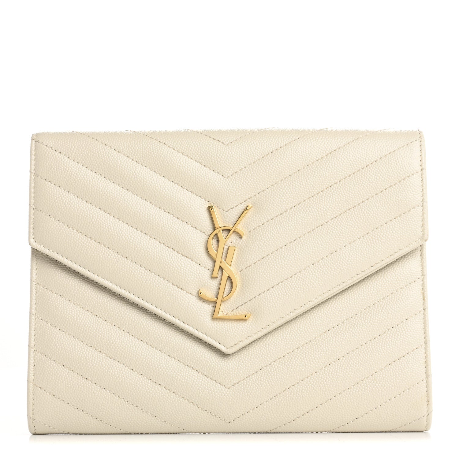 Saint Laurent Grain De Poudre Matelasse Chevron Monogram Envelope Clutch Blanc Vintage 1 of 12