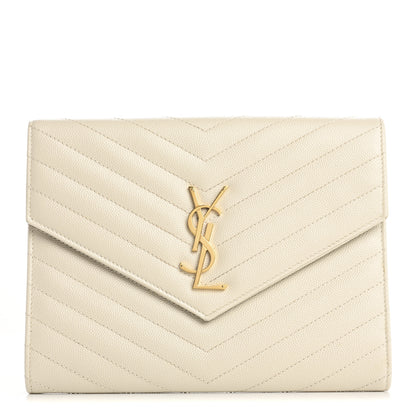 Saint Laurent Grain De Poudre Matelasse Chevron Monogram Envelope Clutch Blanc Vintage 1 of 12