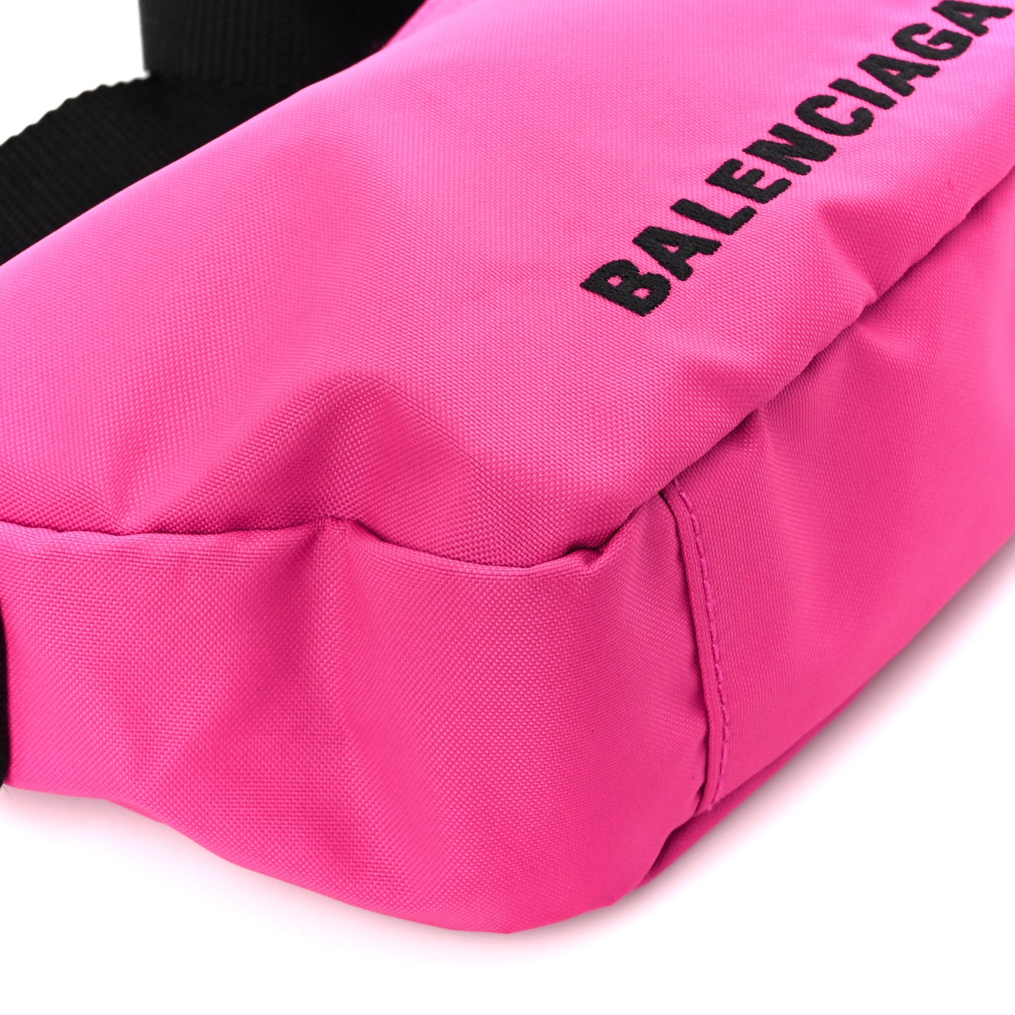 Recycled Sport Nylon Logo Embroidered Wheel Sling Bag Fluo Pink Black