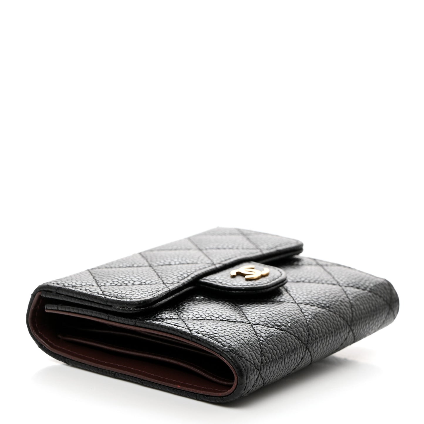 Caviar Quilted Compact Flap Wallet Black