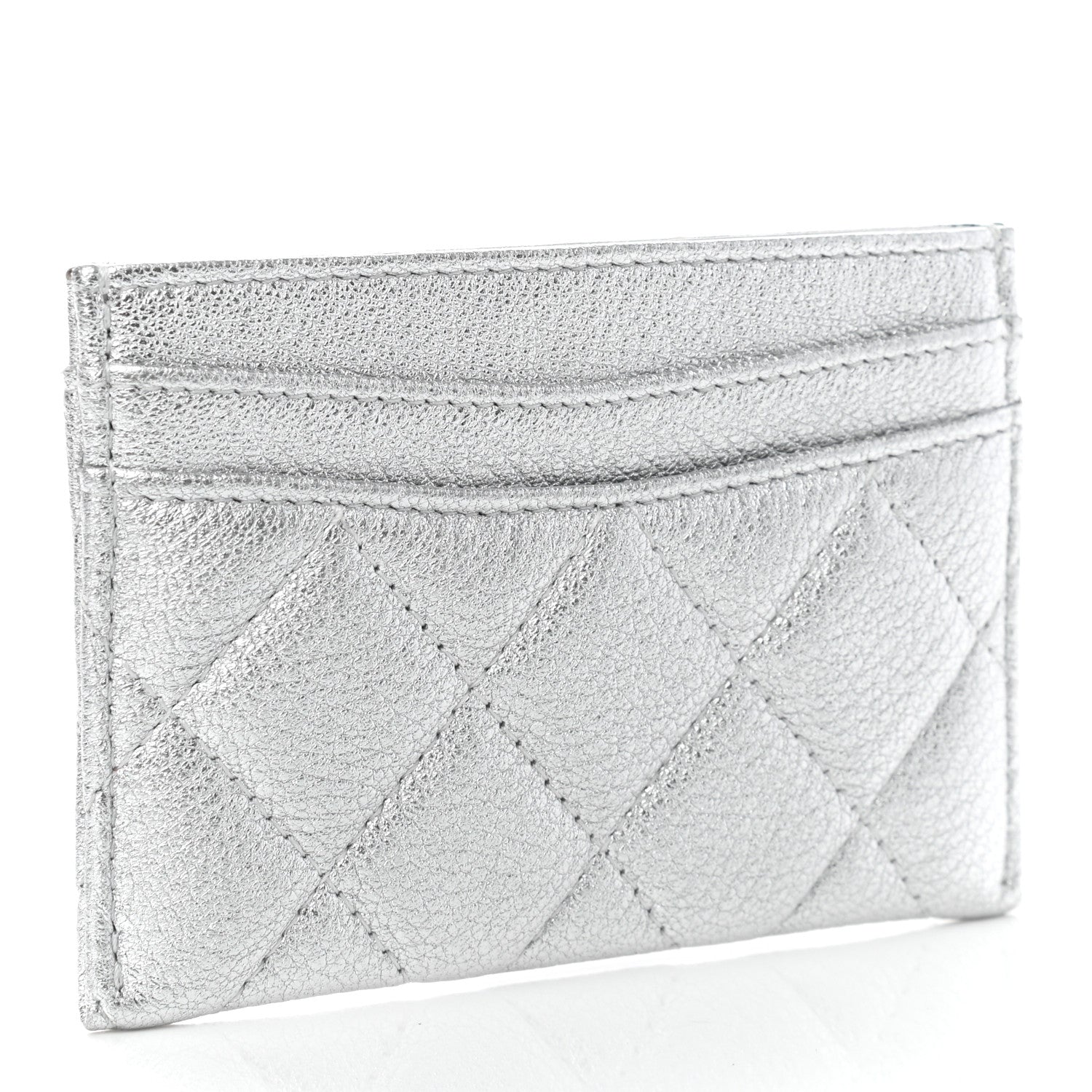 Chanel Metallic Goatskin Quilted CC Card Holder Silver 3 of 9