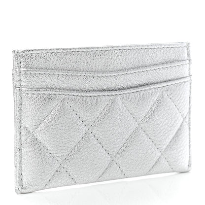 Chanel Metallic Goatskin Quilted CC Card Holder Silver 3 of 9