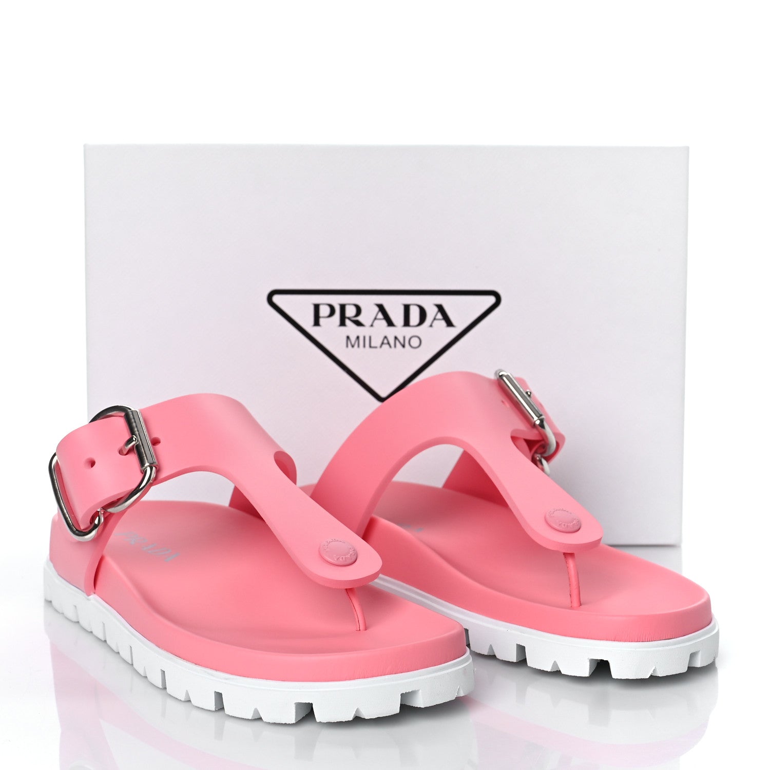 Prada EVA Rubber Buckled Lug Sole 20mm Thong Sandals 39 Begonia 8 of 8