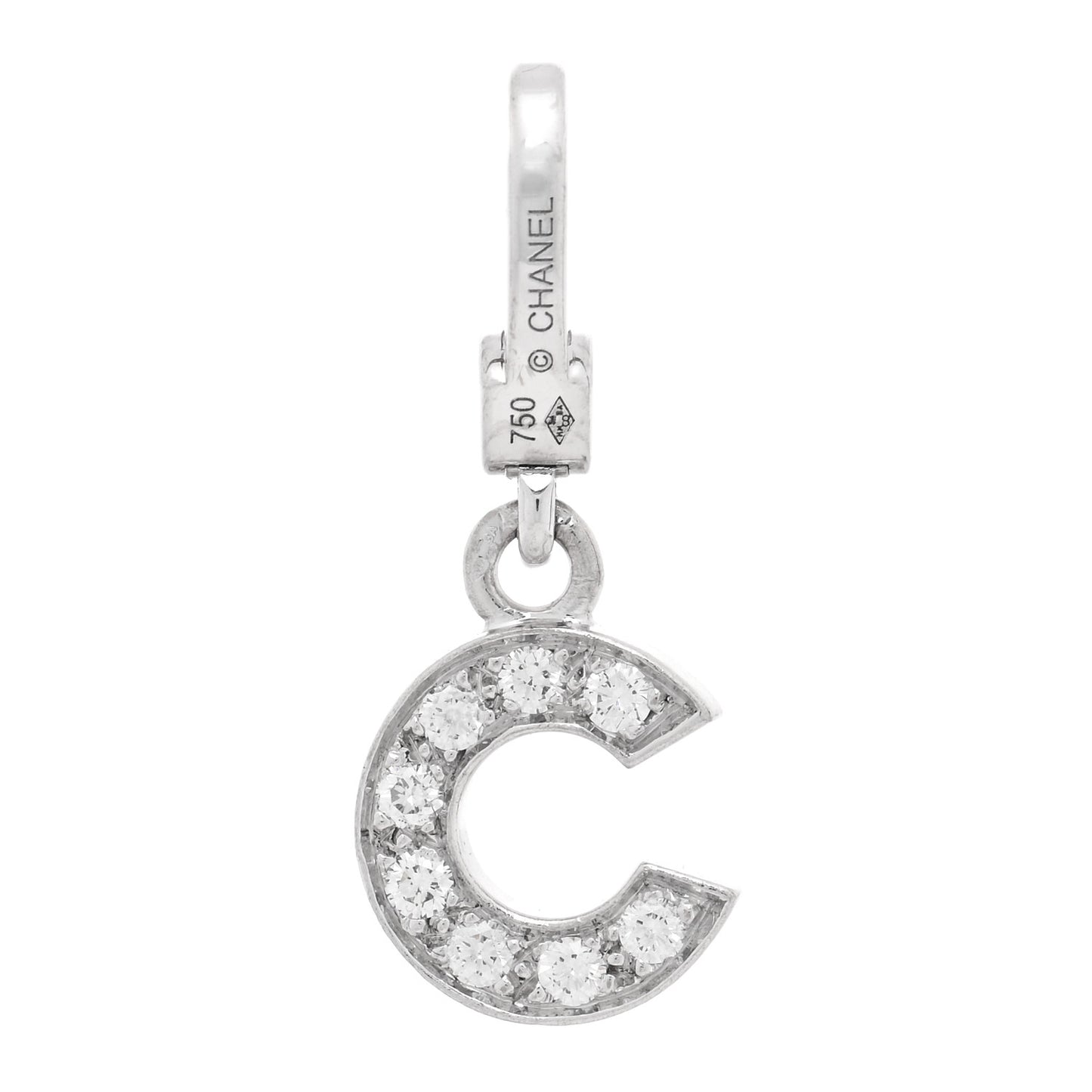 18K White Gold Diamond C Charm