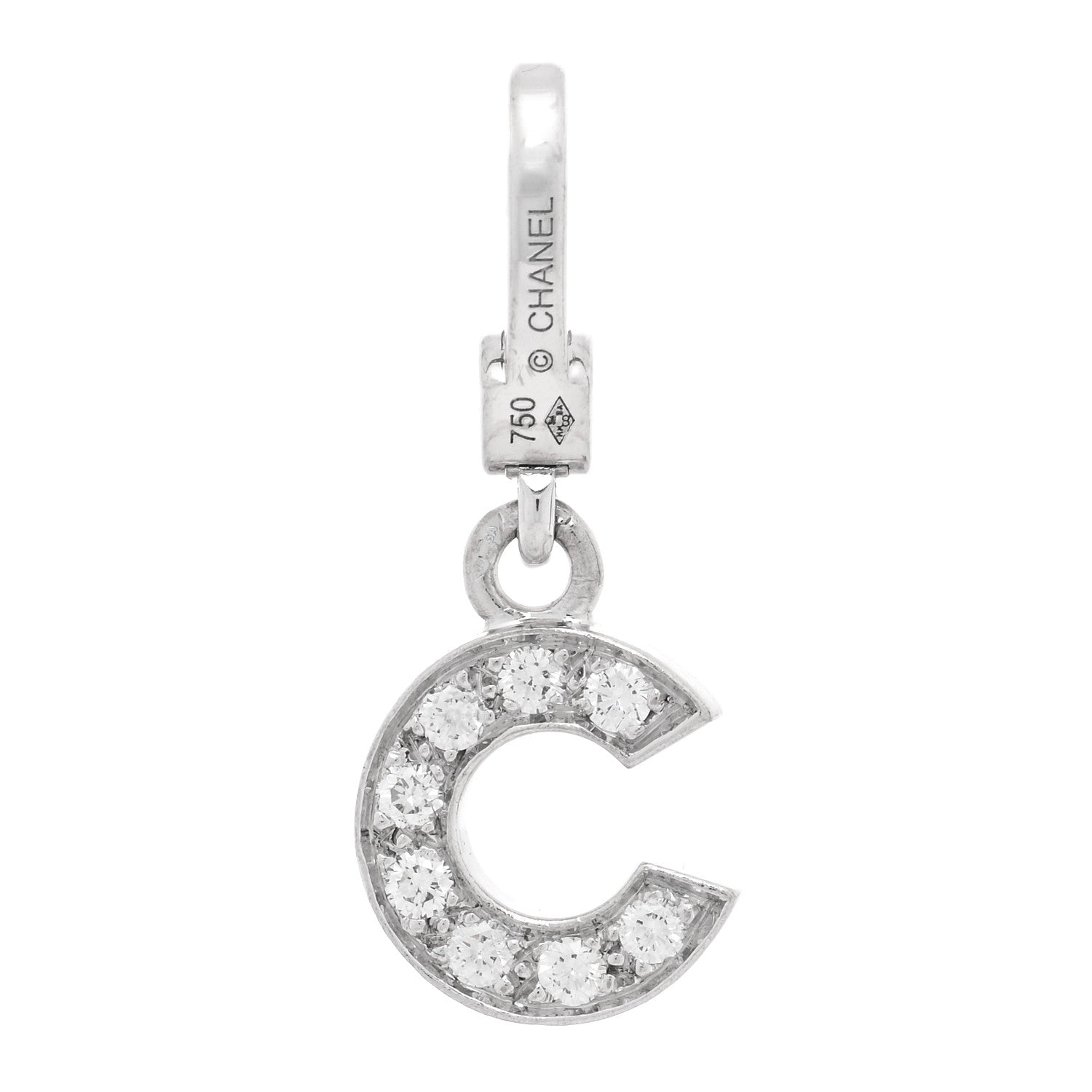 Chanel 18K White Gold Diamond C Charm 1 of 3