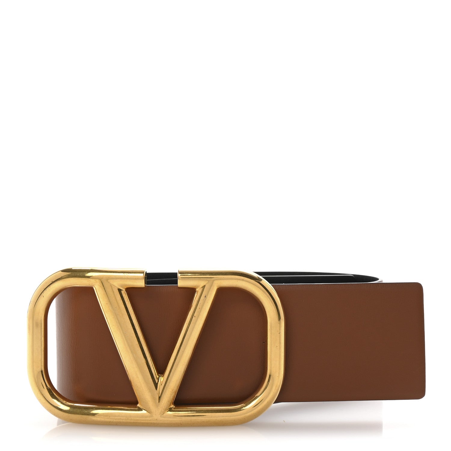 Valentino Garavani Glossy Calfskin VLogo Reversible 70mm Belt 70 28 Saddle Brown Black 1 of 5