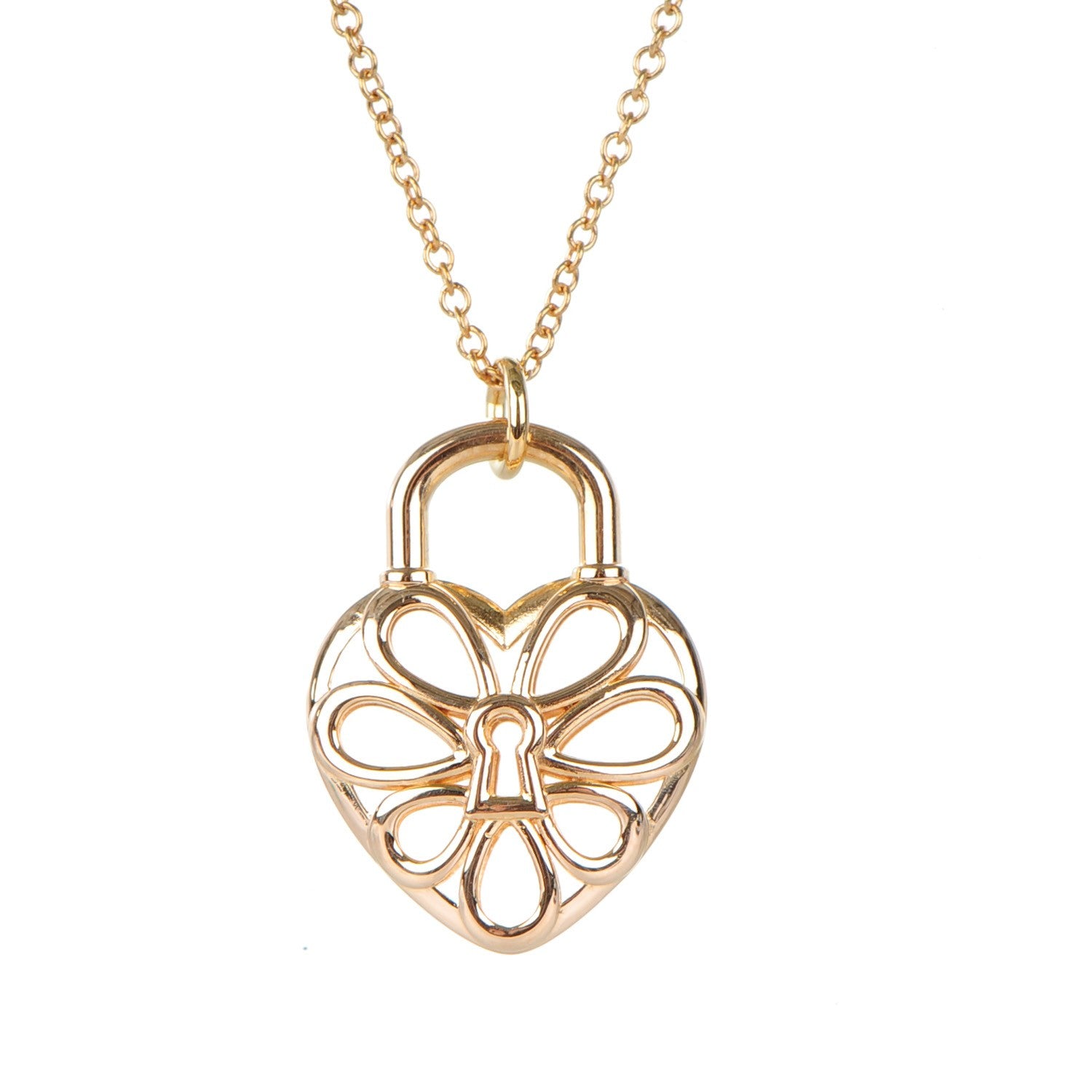 Tiffany 18k Pink Gold Filigree Heart Pendant Necklace 3 of 6