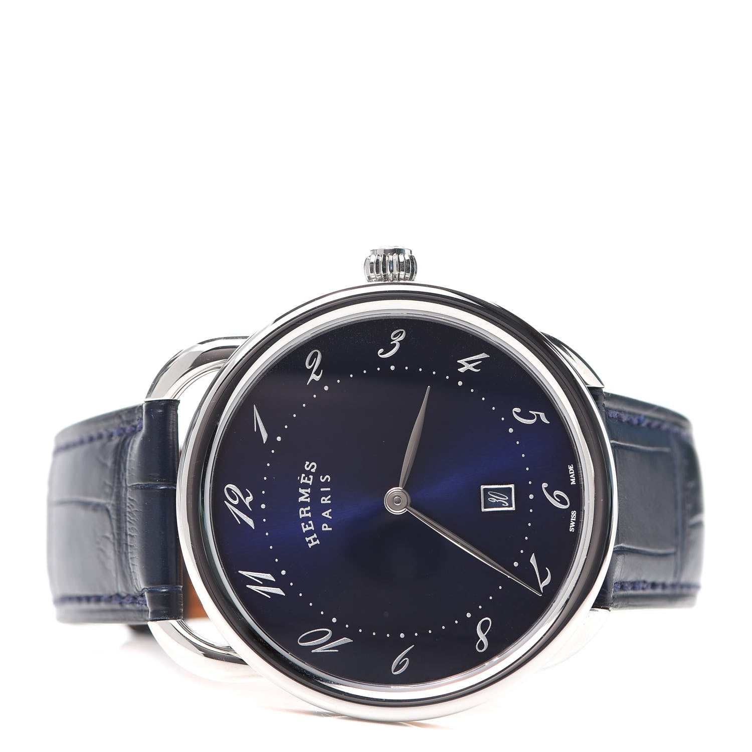 Hermes Stainless Steel Alligator 40mm Arceau Quartz Watch Bleu Abysse 2 of 5