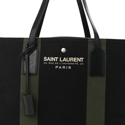 Saint Laurent Canvas Beach Shopping East West Tote Black 8 of 10