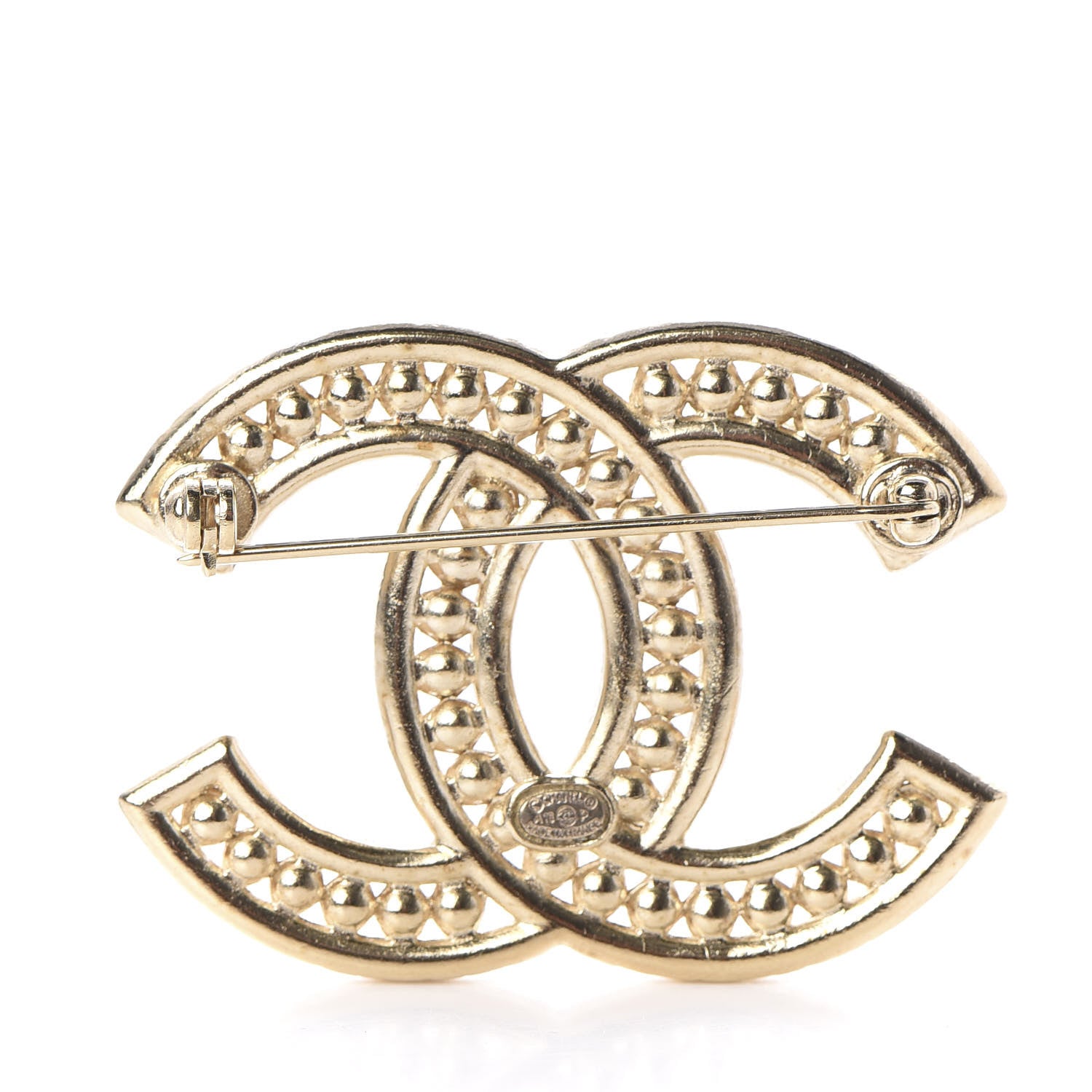 Chanel Pearl Crystal Baguette CC Brooch Gold 3 of 4
