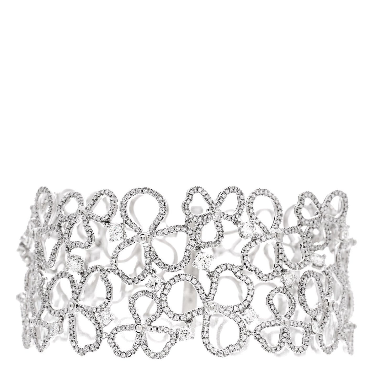 Platinum Diamond Wide Paper Flowers Bracelet