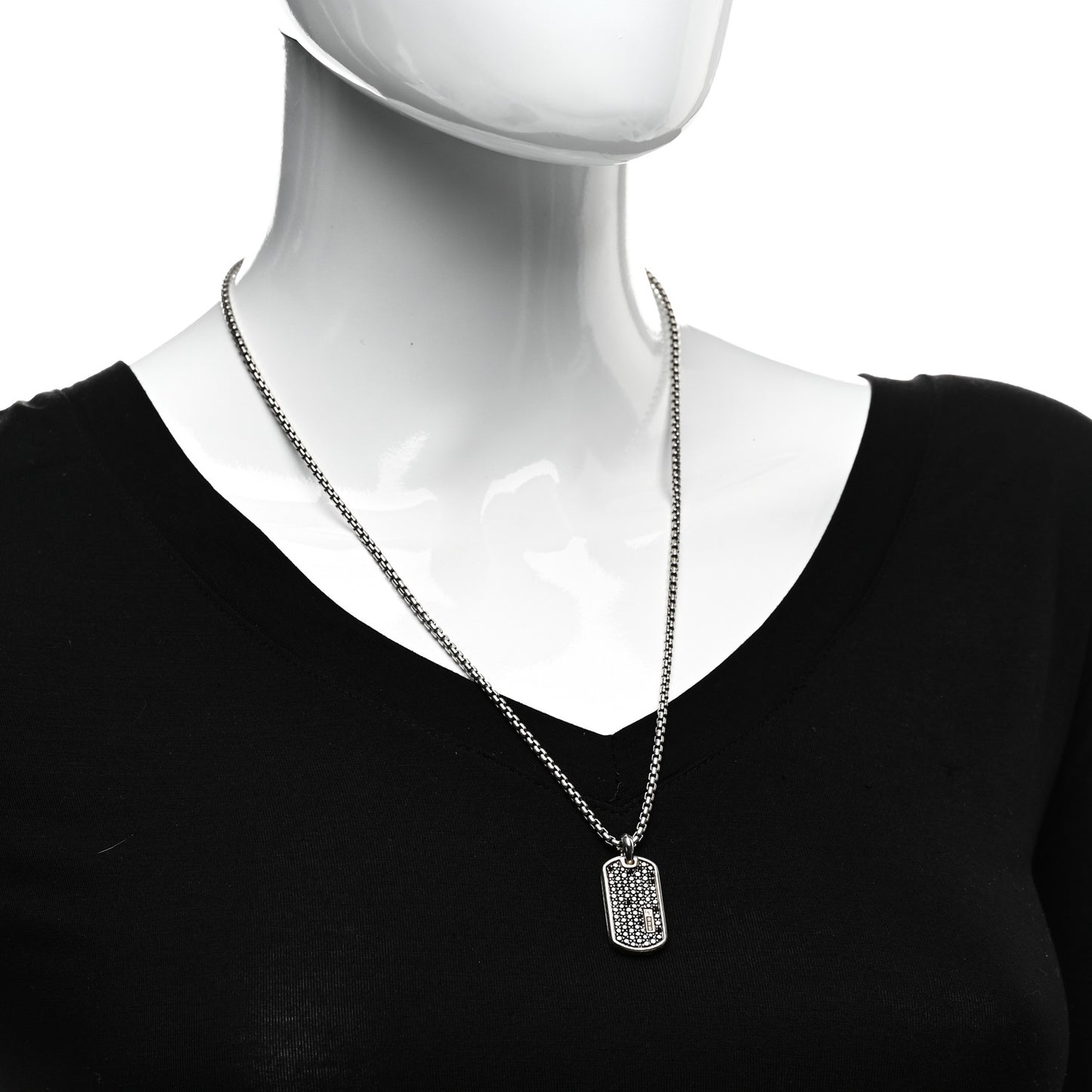 Sterling Silver Black Diamond Small Dog Tag Necklace