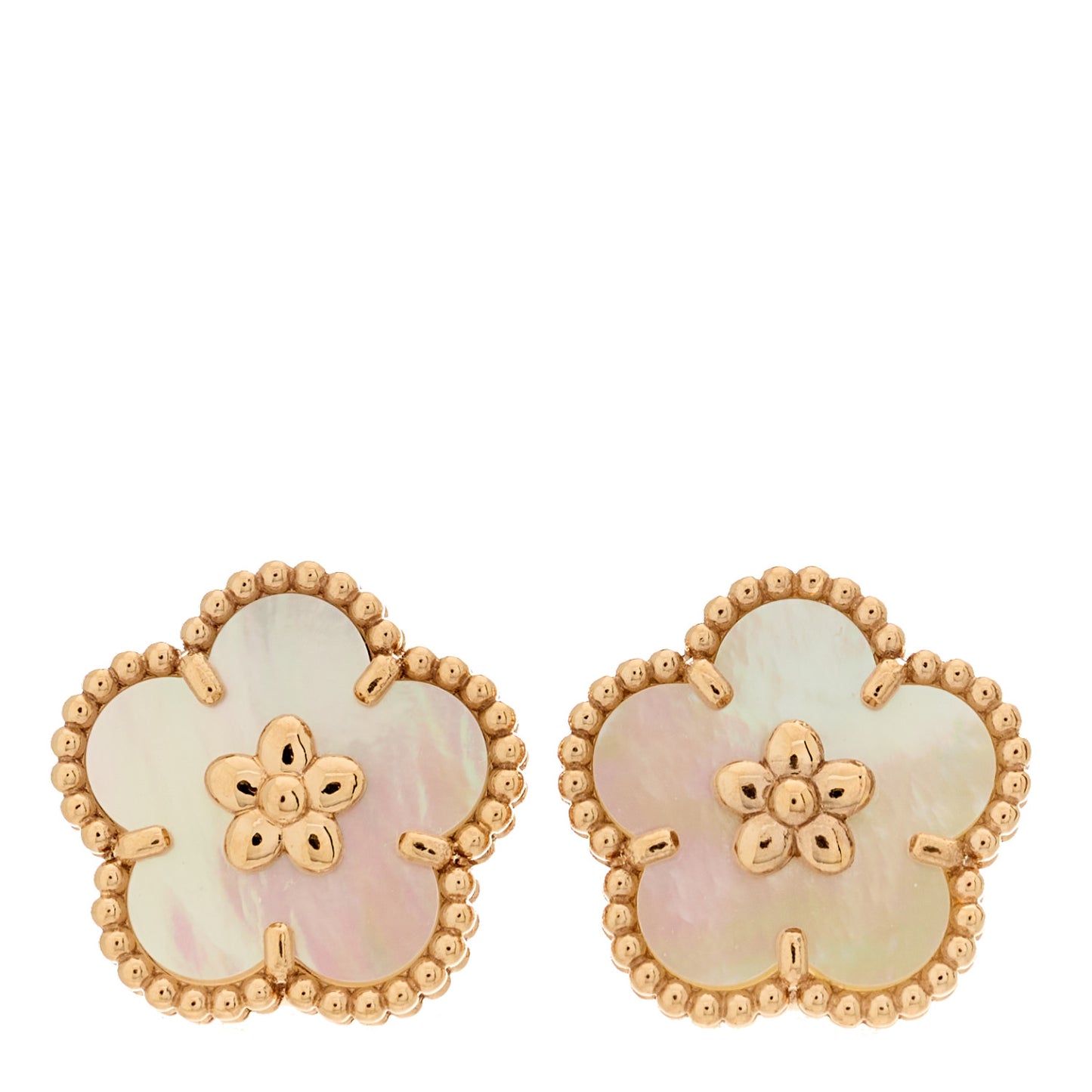 18K Rose Gold Mother of Pearl Lucky Springs Plum Blossom Earrings
