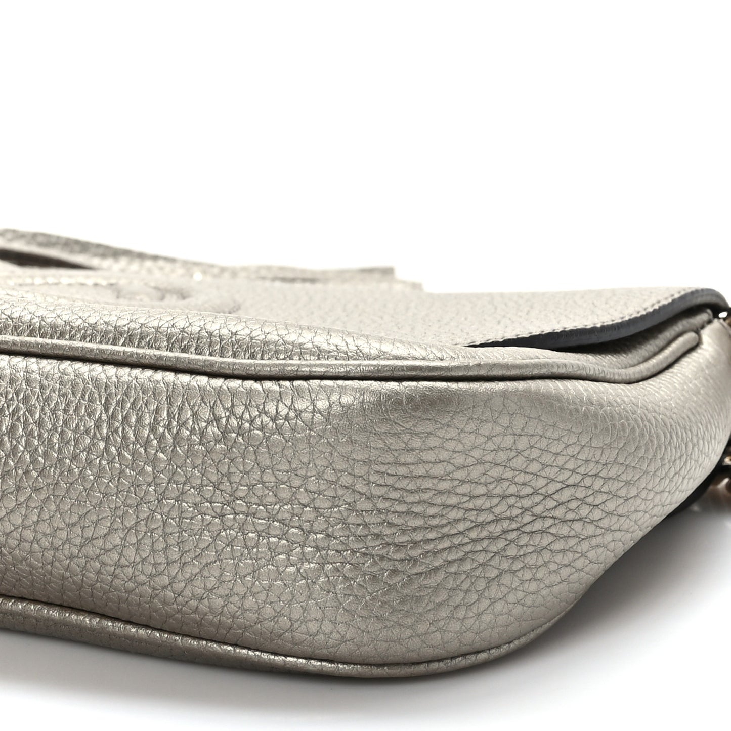 Metallic Pebbled Calfskin Medium Soho Flap Crossbody Golden Beige