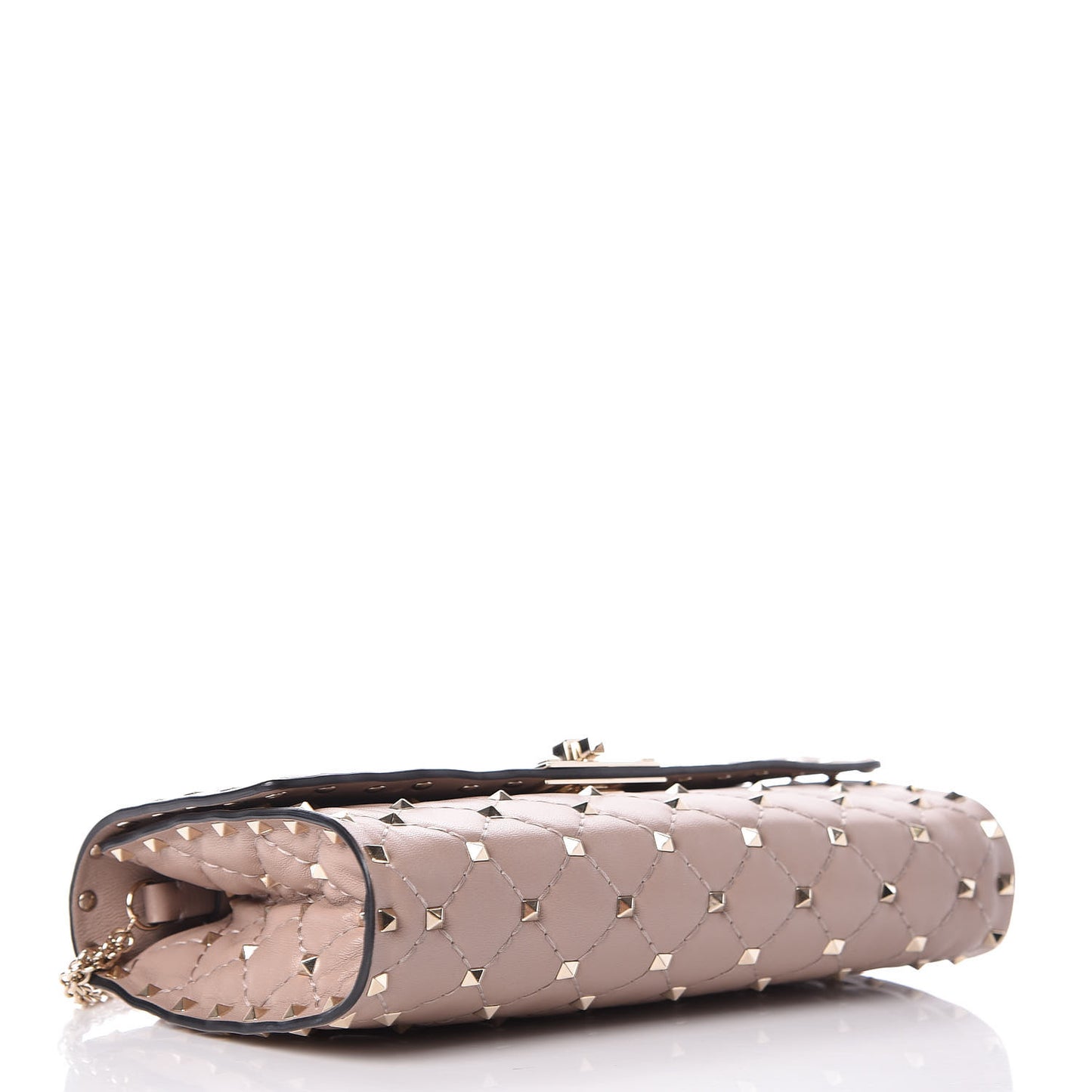 Lambskin Rockstud Spike Wallet on Chain Poudre