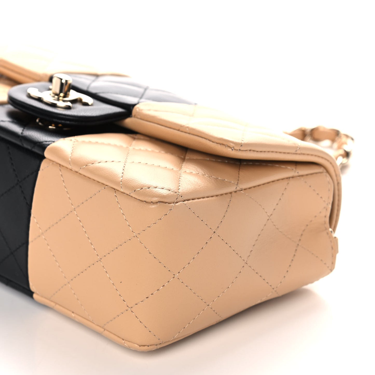 Lambskin Quilted Mini Rectangular Flap Beige Black
