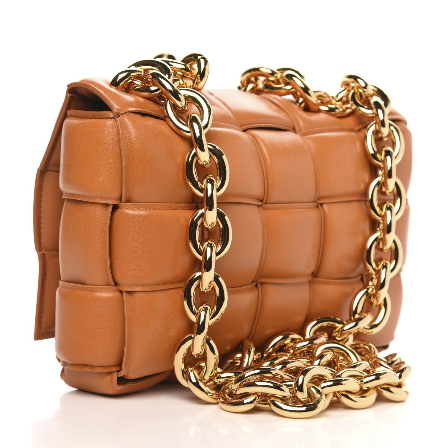 Lambskin Maxi Intreccio Padded Chain Cassette Crossbody Bag Clay