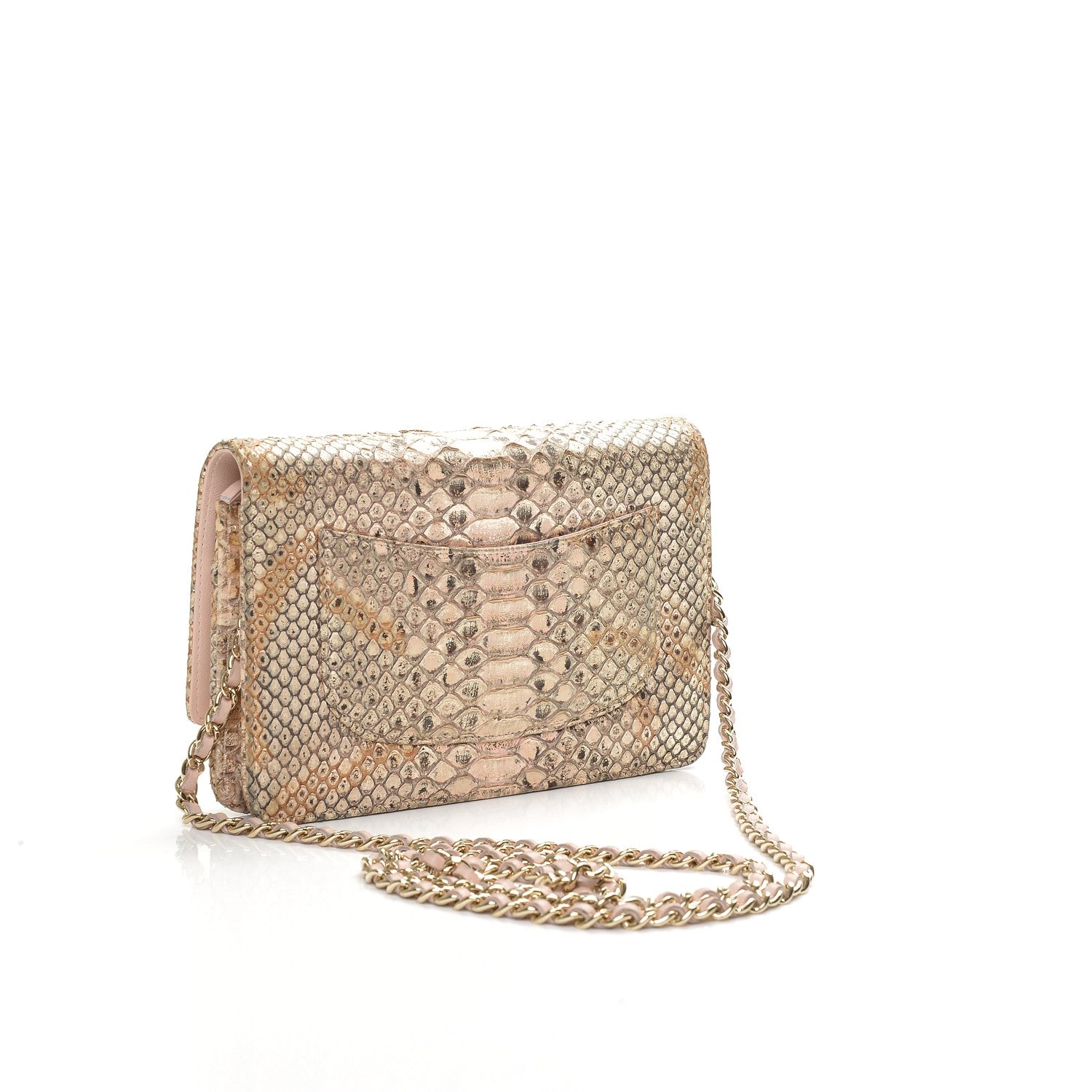 Chanel Metallic Python Wallet On Chain WOC Light Pink 3 of 8
