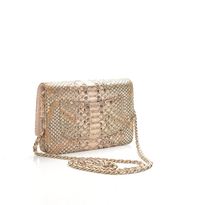 Chanel Metallic Python Wallet On Chain WOC Light Pink 3 of 8