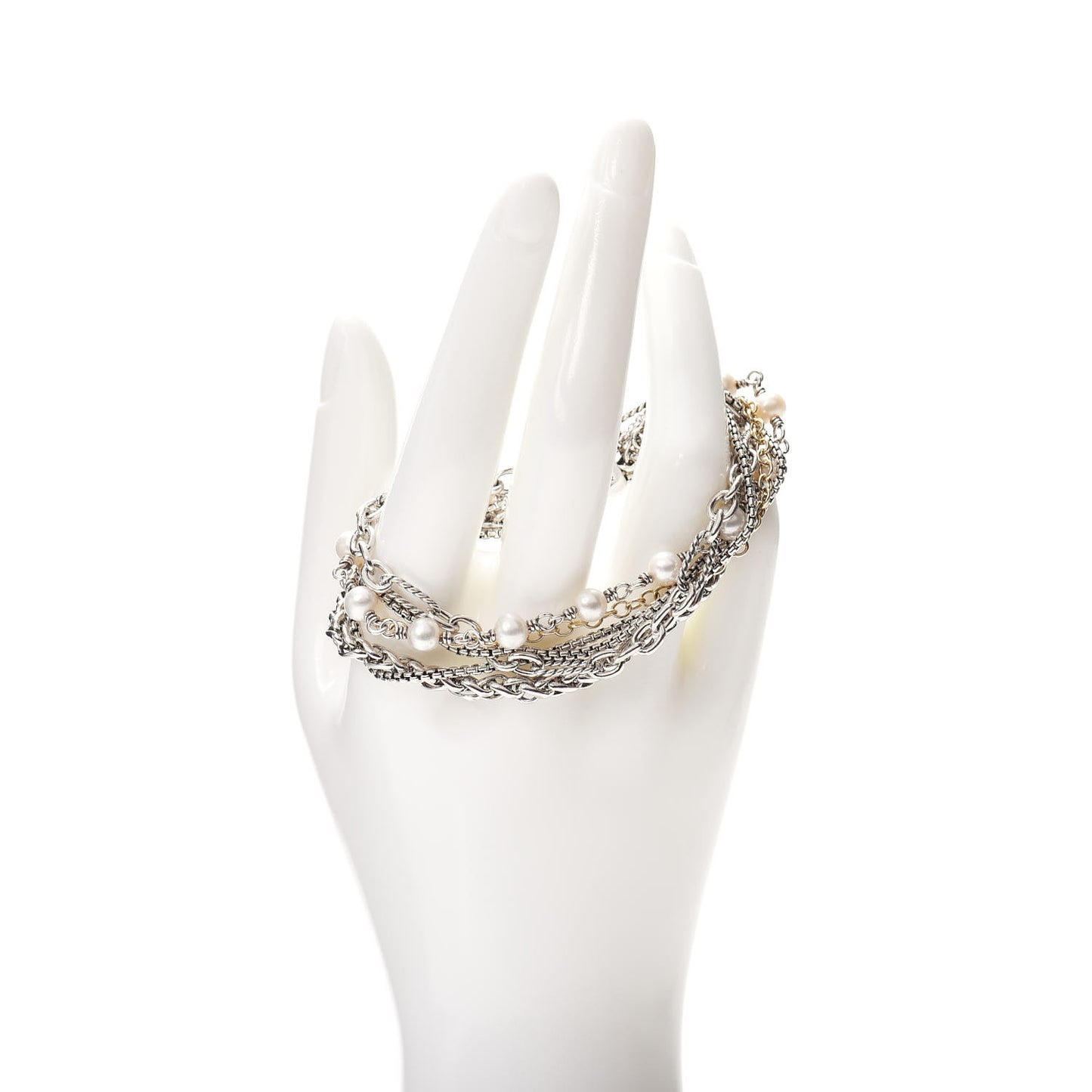 Sterling Silver 18K Yellow Gold Pearl Multi Strand Bracelet