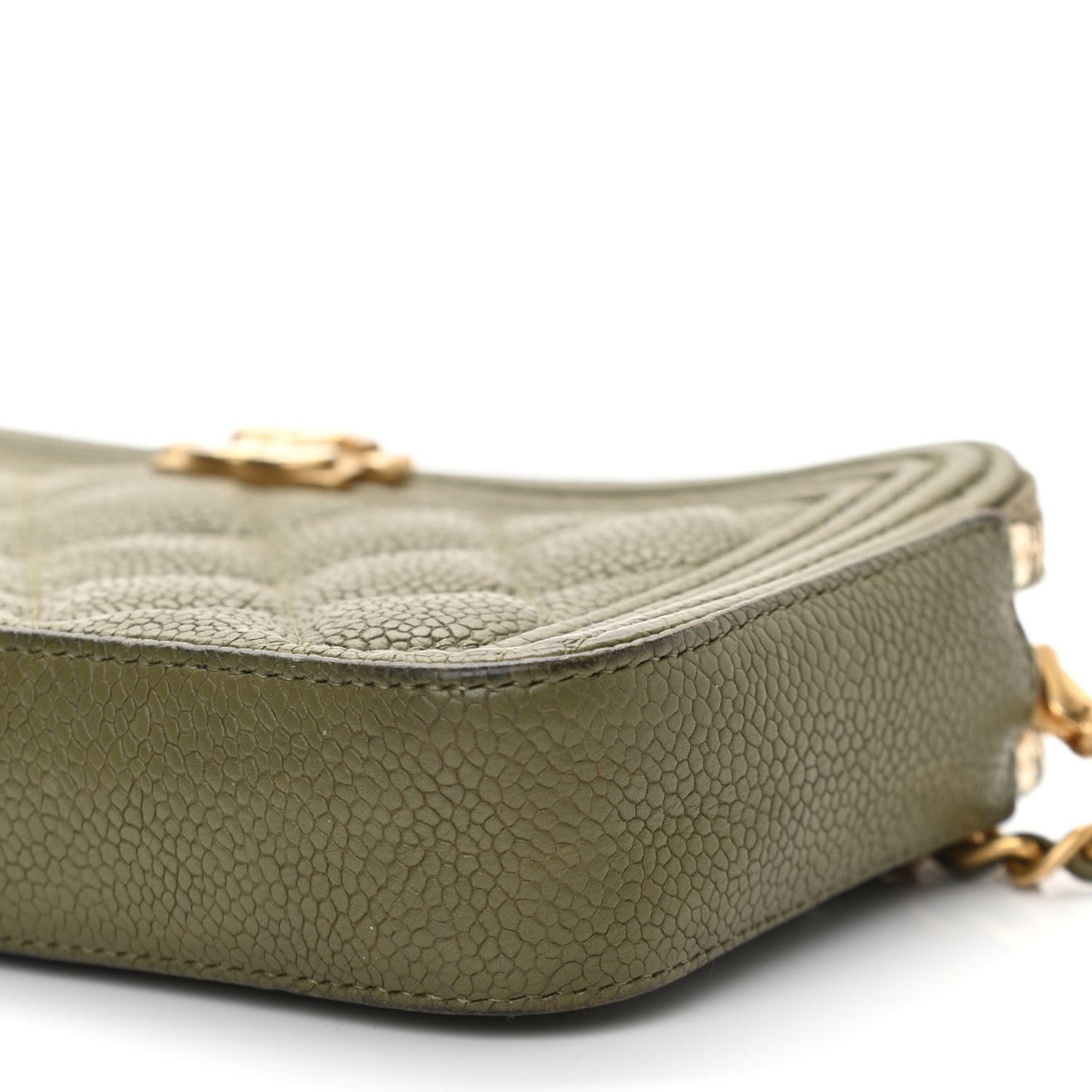 Caviar Quilted Small Boy Clutch With Chain Khaki