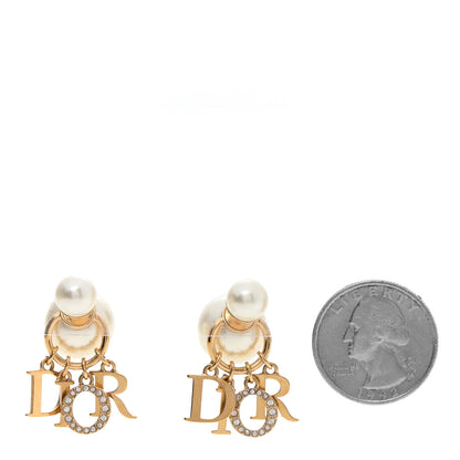 Christian Dior Pearl Crystal Tribal Logo Charms Earrings Gold 2 of 4