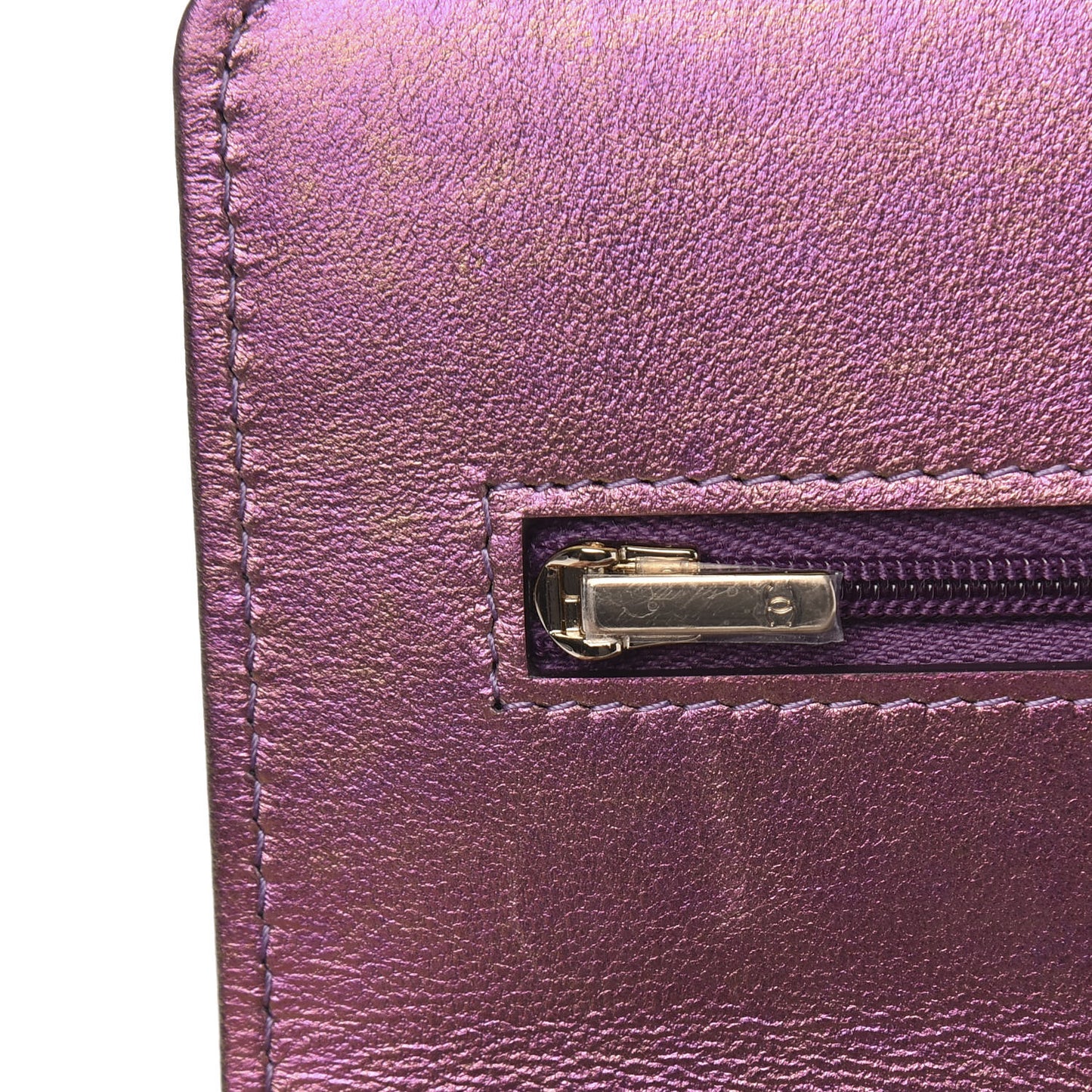 Iridescent Lambskin Quilted Wallet On Chain WOC Purple