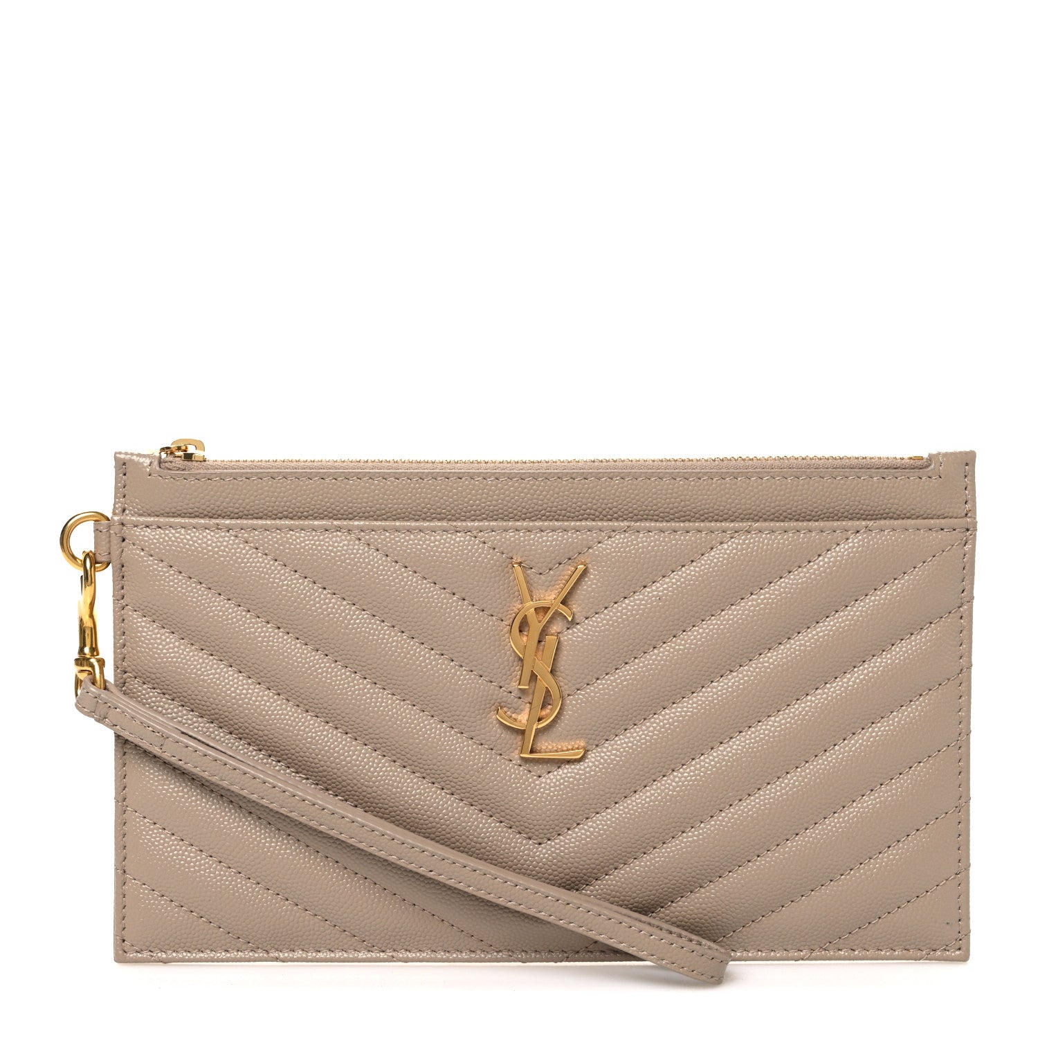 Saint Laurent Grain De Poudre Chevron Monogram Large Bill Pouch Dark Beige 1 of 7