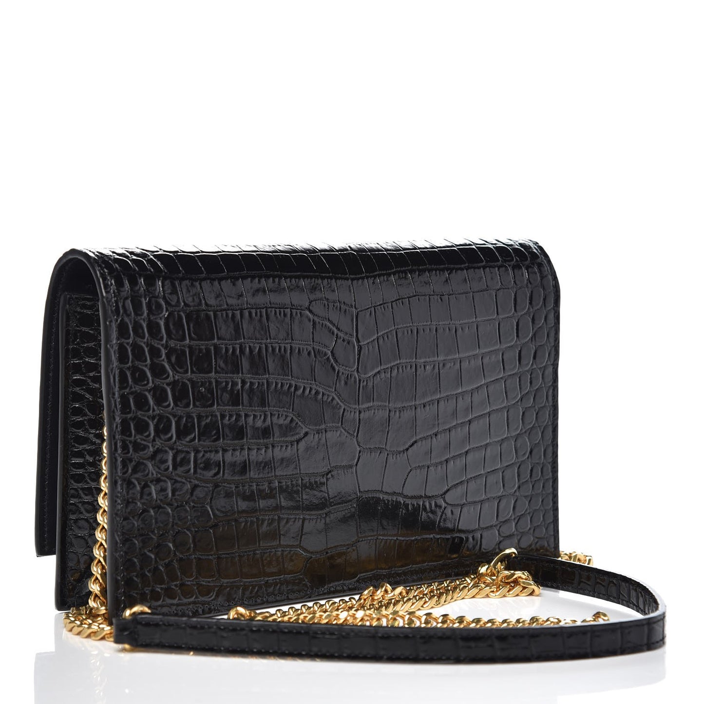 Calfskin Crocodile Embossed Kate Monogram Tassel Chain Wallet Black