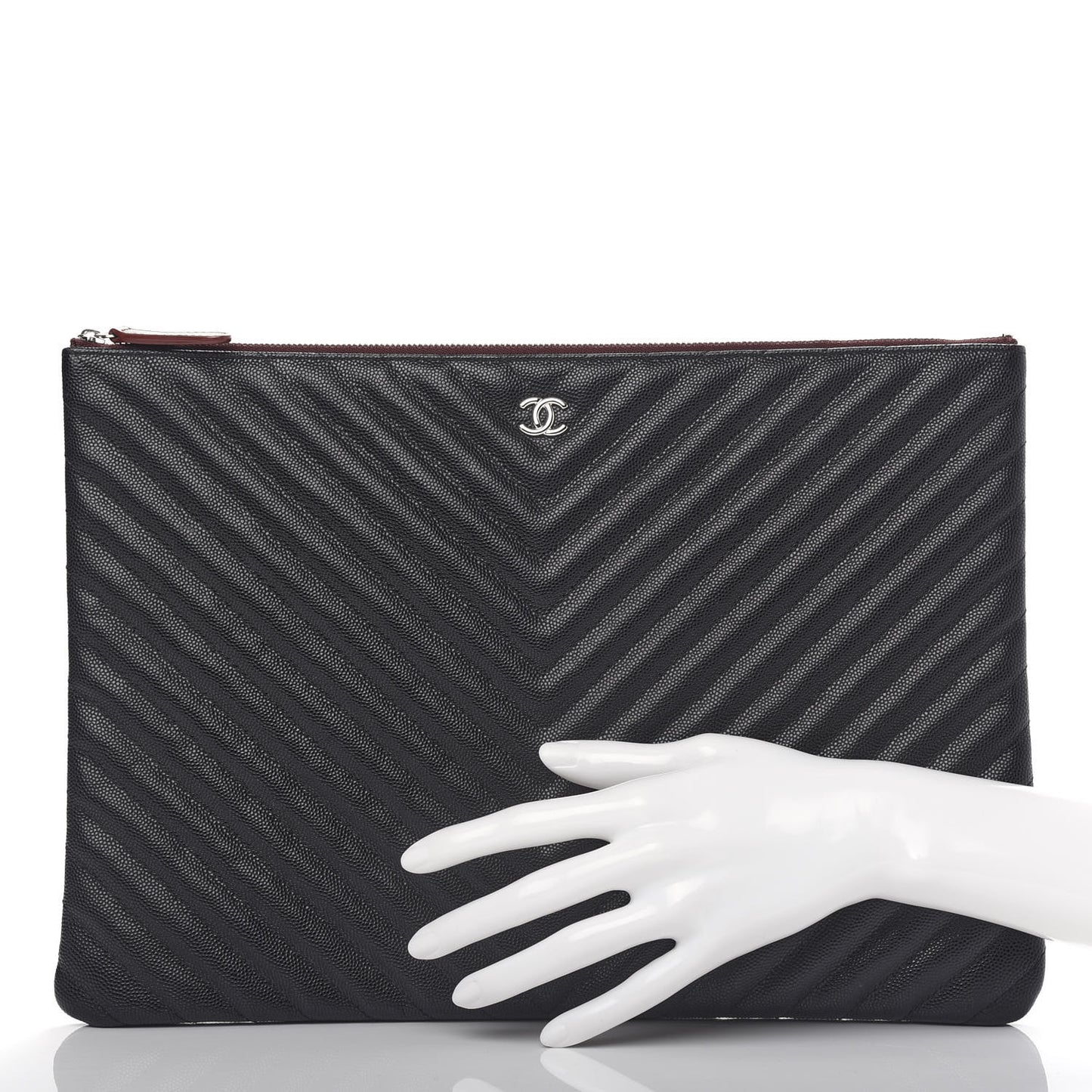 Caviar Chevron Quilted Large Cosmetic Case Black