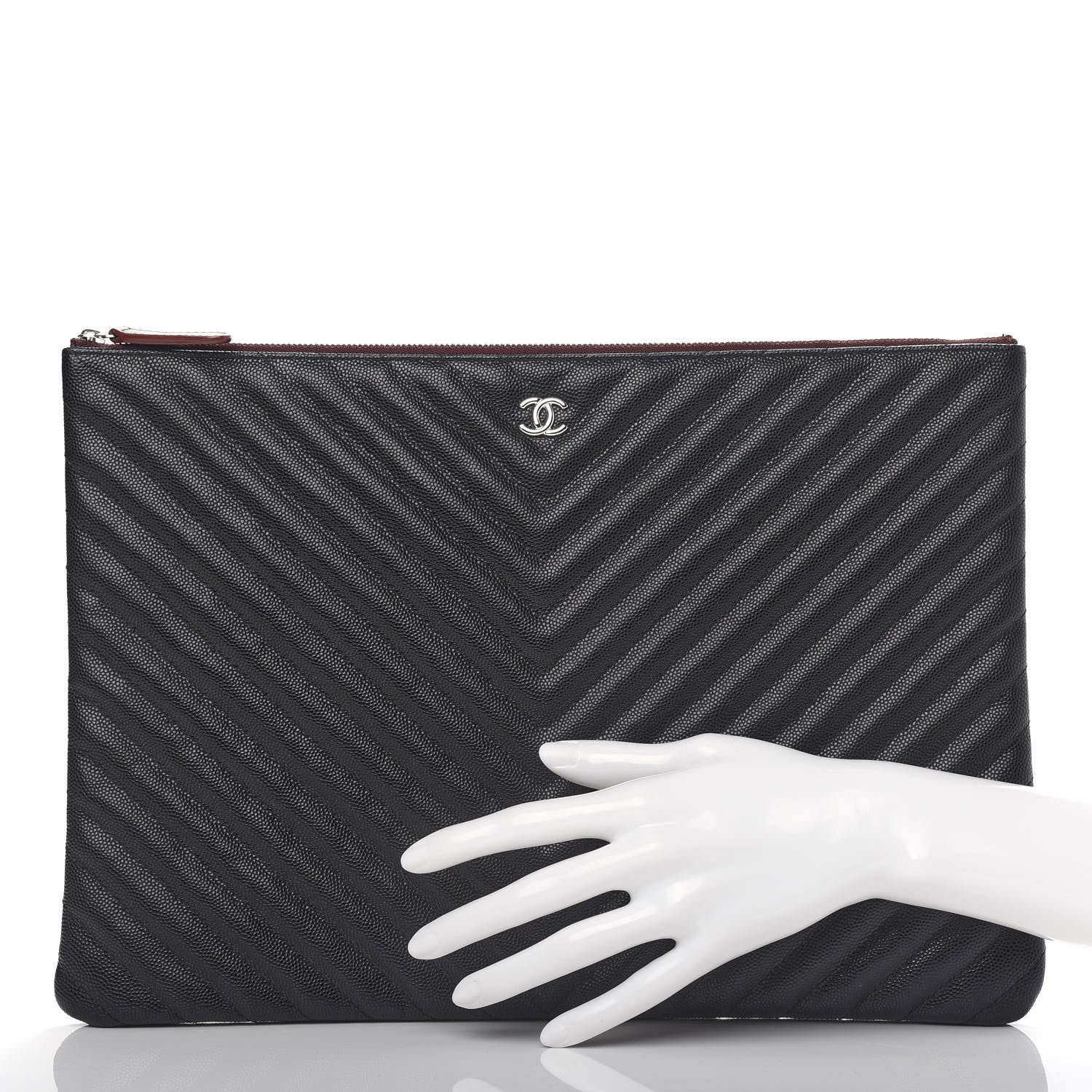 Chanel Caviar Chevron Quilted Large Cosmetic Case Black 2 of 7