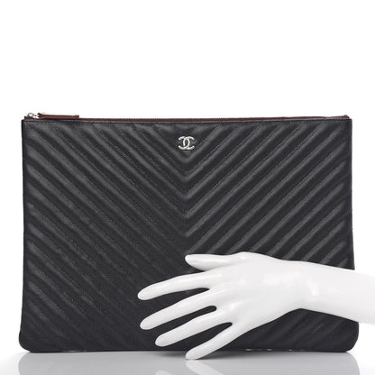 Chanel Caviar Chevron Quilted Large Cosmetic Case Black 2 of 7