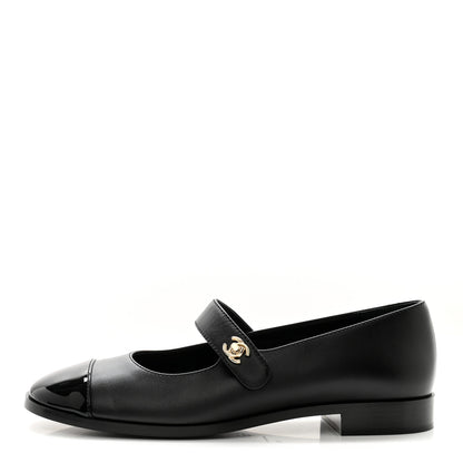 Chanel Calfskin Patent Mary Janes Flats 40 Black 1 of 9