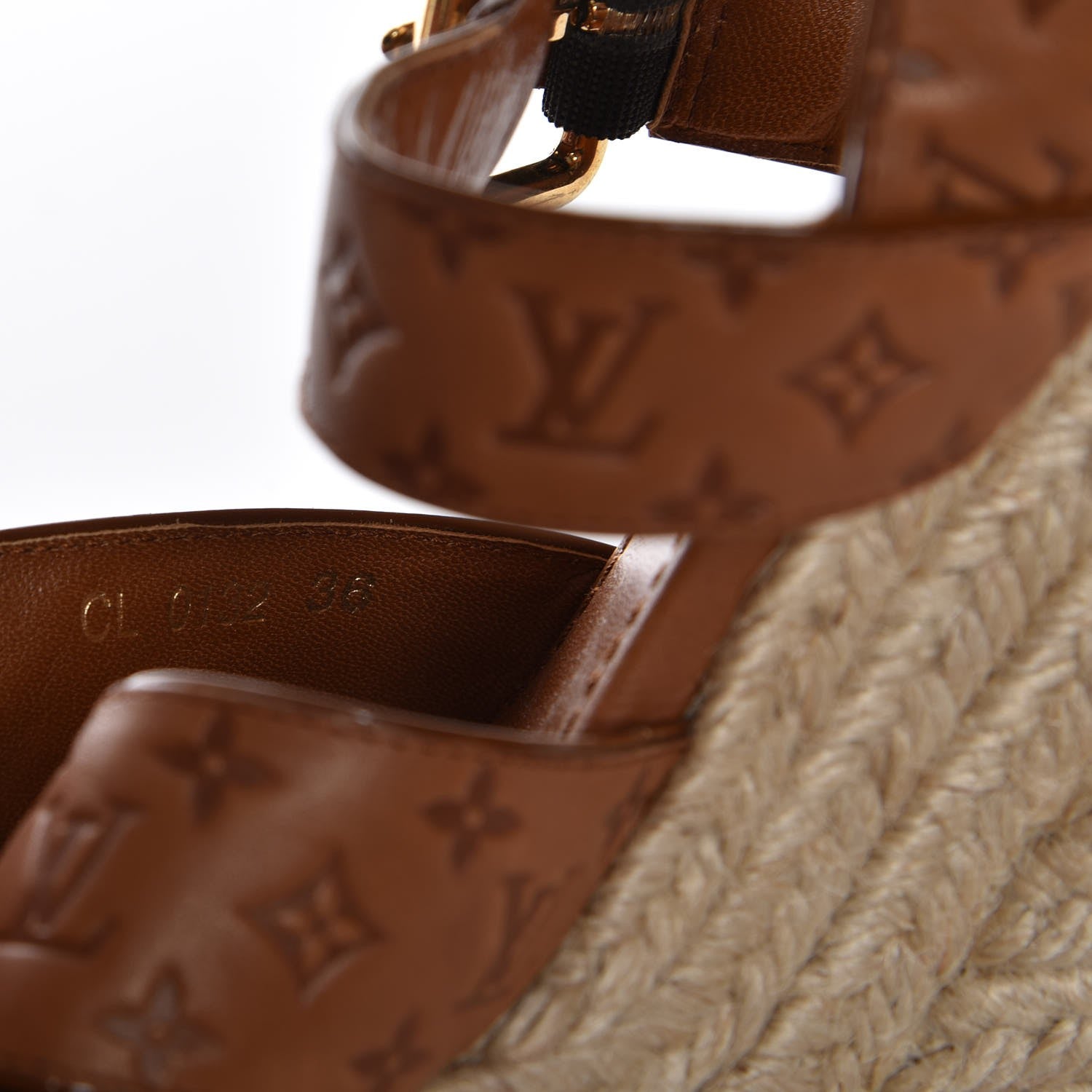 Louis Vuitton LOUIS VUITTONCalfskin Monogram Espadrille Wedge Sandals 36 Cognac 8 of 9