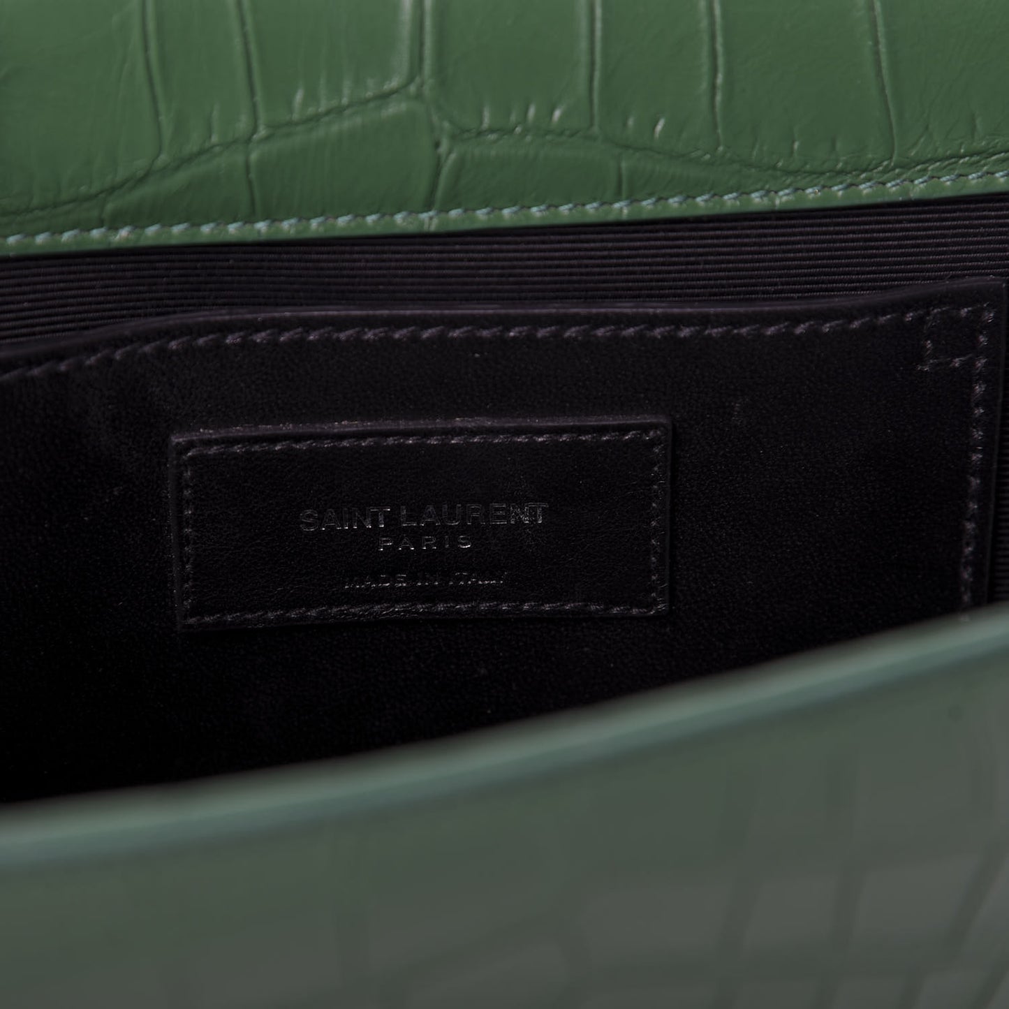 Calfskin Crocodile Embossed Medium Classic Monogram Kate Tassel Satchel Green