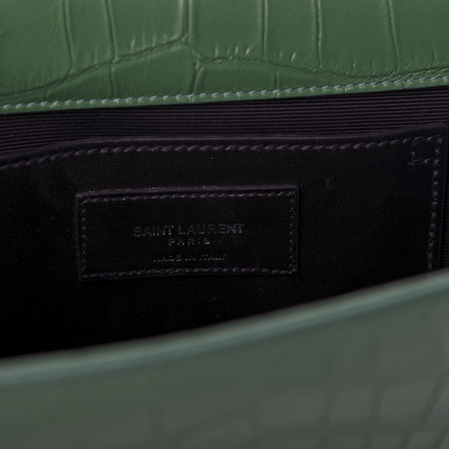 Saint Laurent Calfskin Crocodile Embossed Medium Classic Monogram Kate Tassel Satchel Green 8 of 8
