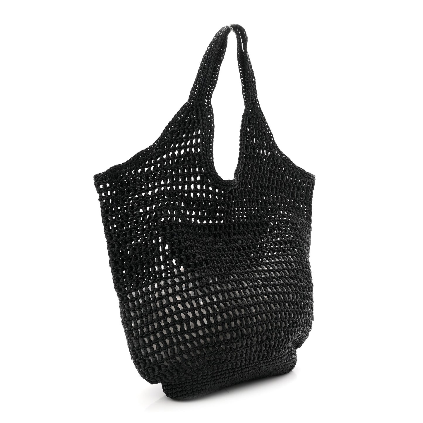 Yarn Raffia Effect Crochet Logo Embroidered Shopping Tote Bag Black