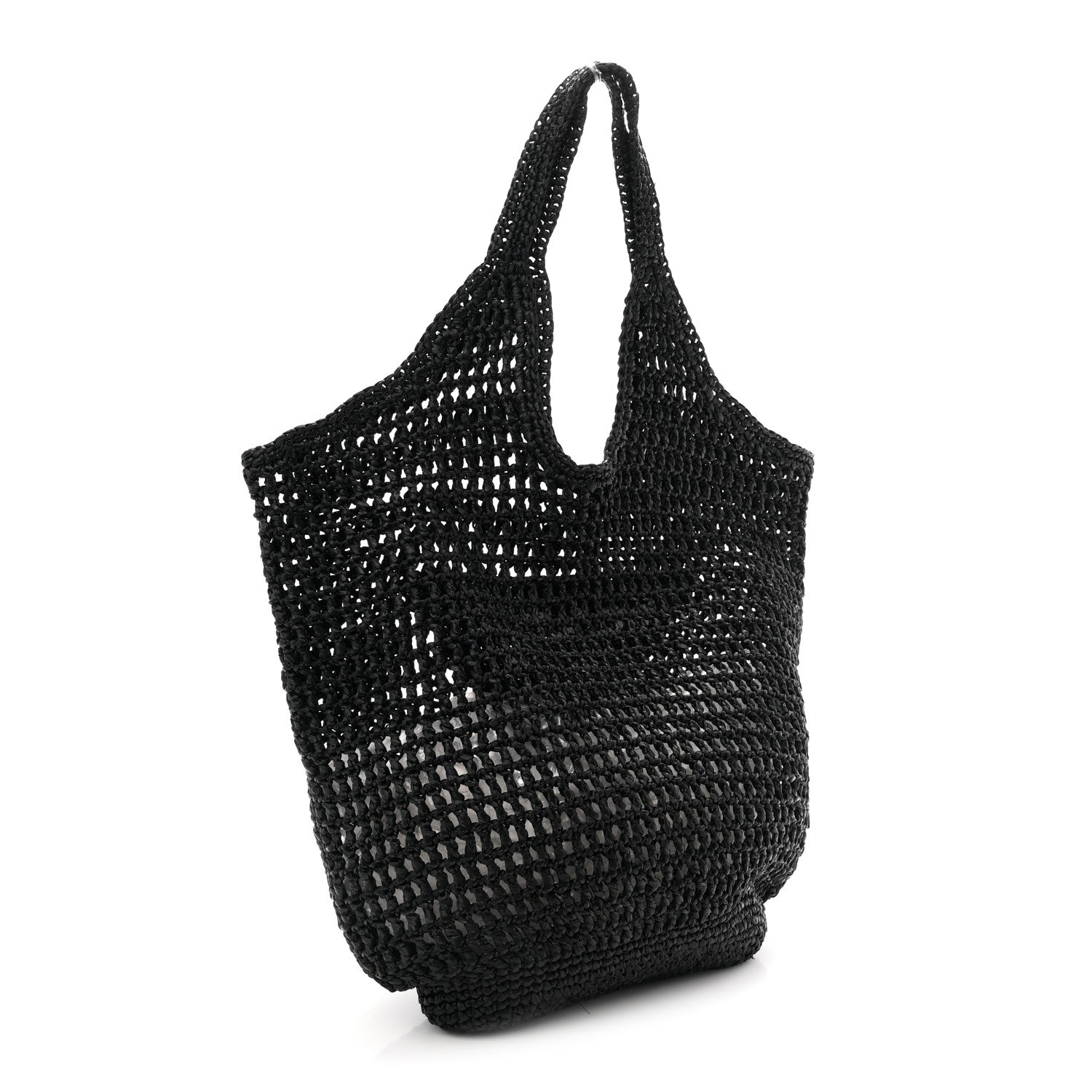 Prada Yarn Raffia Effect Crochet Logo Embroidered Shopping Tote Bag Black 3 of 9